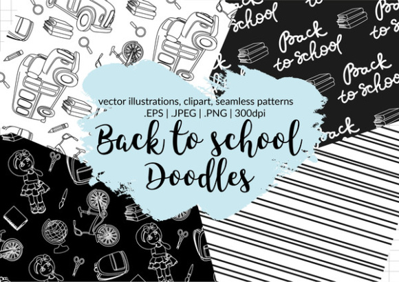 BACK to SCHOOL DOODLES Vector Illustration Pattern Set