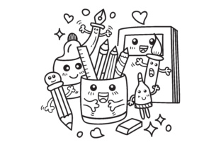 Monster Doodle Outline Style and Back to School Vector Illustrations